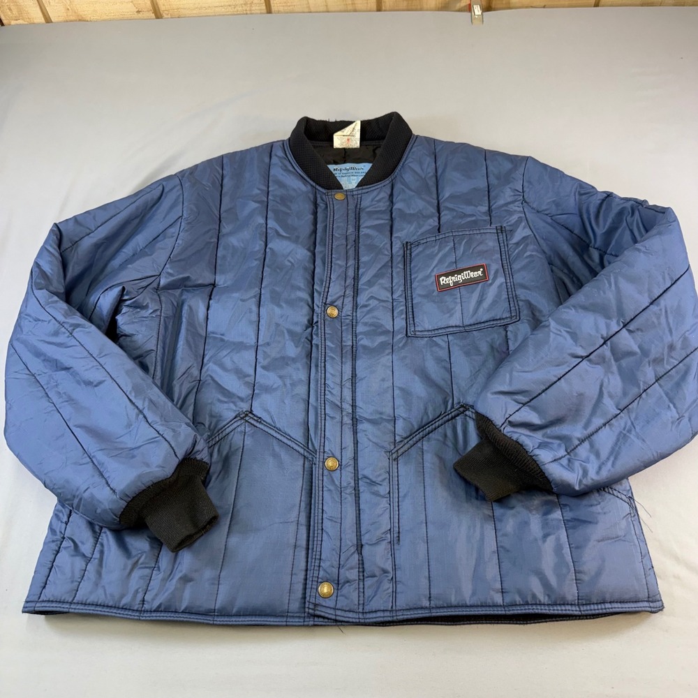 RefrigiWear Vintage Quilted Cooler Jacket Mens XL Navy Blue Made in USA 0525UNAV